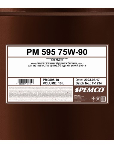 Трансмисионно Масло PEMCO iPOID 595 75W-90 GL5 10L