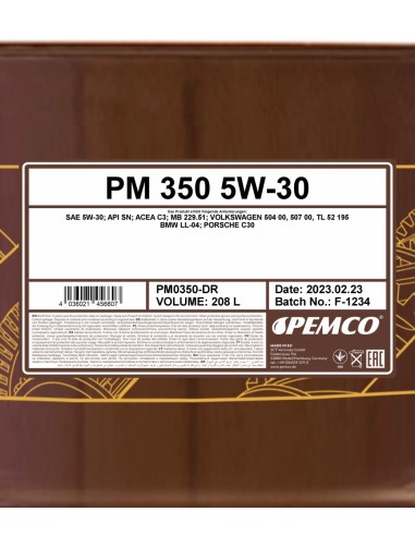 Моторно Масло PEMCO iDRIVE 350 5W-30 280L