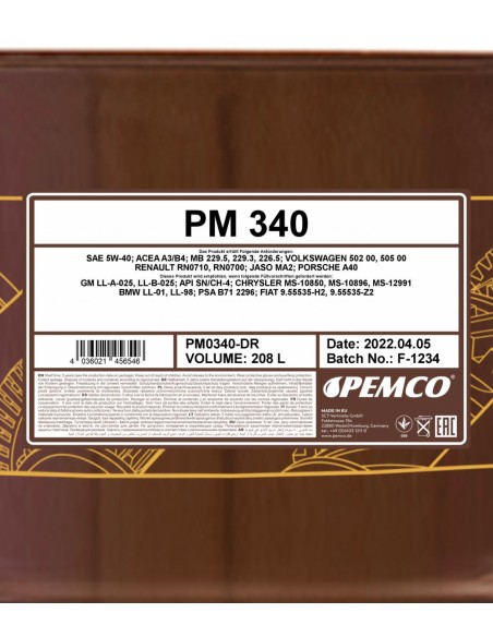 Моторно Масло PEMCO iDRIVE 340 5W-40 208L