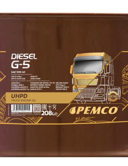 Моторно Масло PEMCO DIESEL G-5 UHPD 10W-40 208L