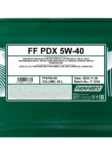 Моторно Масло FANFARO PDX 5W-40 60л.