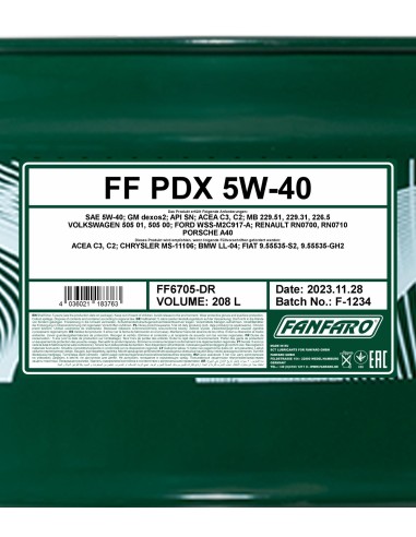 Моторно Масло FANFARO PDX 5W-40 208л.