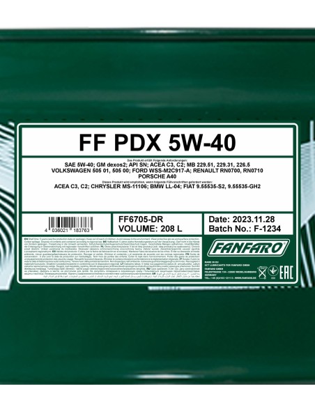 Моторно Масло FANFARO PDX 5W-40 208л.