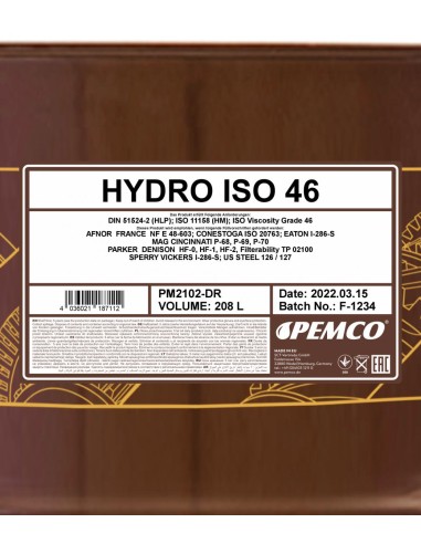 Хидравлично масло PEMCO Hydro ISO 46 208L
